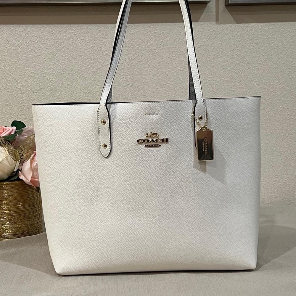 COACH Leather Town Tote in Chalk Color. New with Tags.